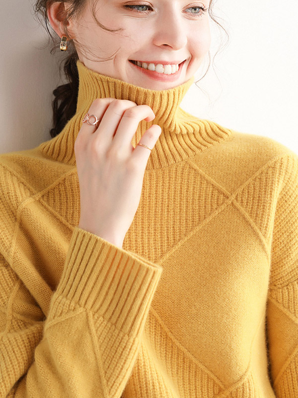 Yellow Diamond Lattice Pattern Knit Sweaters