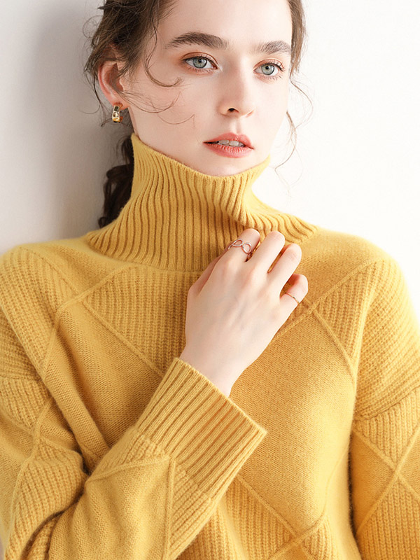 Yellow Diamond Lattice Pattern Knit Sweaters