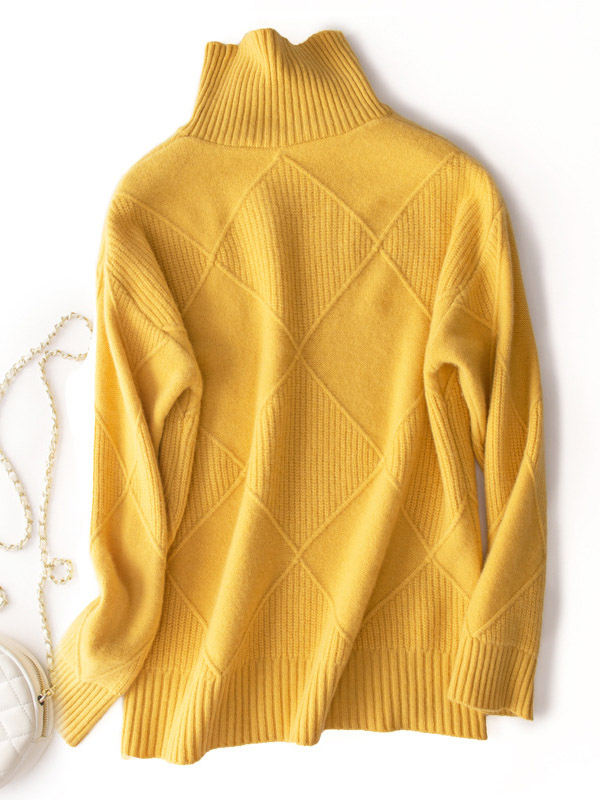 Yellow Diamond Lattice Pattern Knit Sweaters