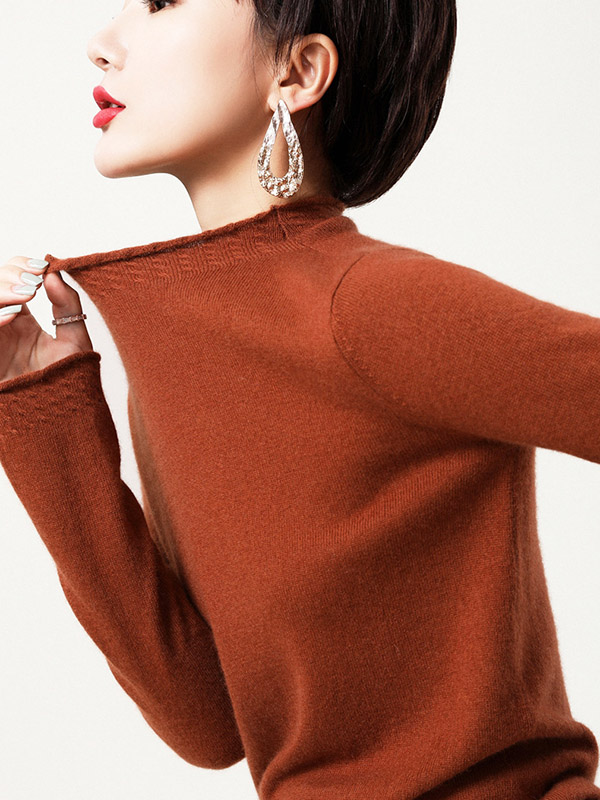 Brown Stand Collar Bodycon Knit Sweaters