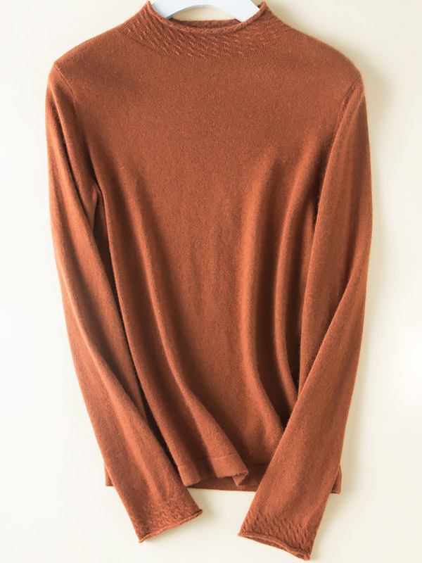 Brown Stand Collar Bodycon Knit Sweaters