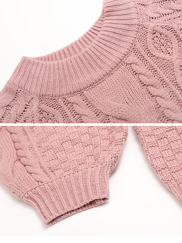 Pink Round Neck Twisted Flower Pattern Knit Sweaters