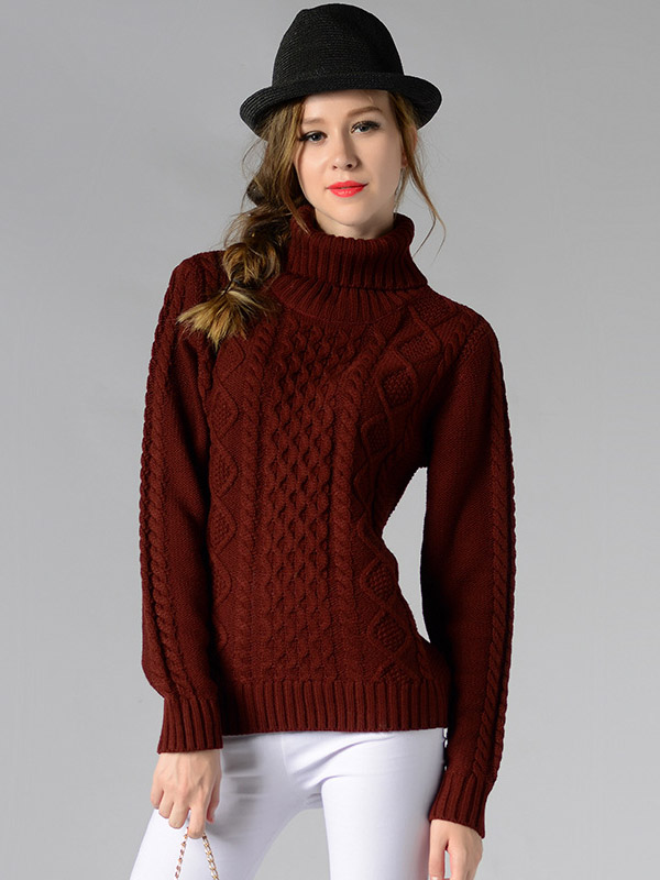 Red Roll Neck Medium Knitted Sweaters