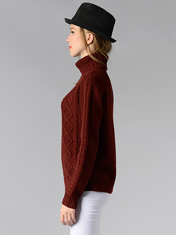 Red Roll Neck Medium Knitted Sweaters