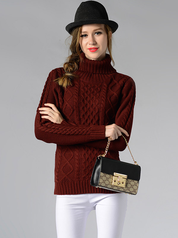 Red Roll Neck Medium Knitted Sweaters