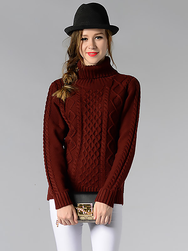 Red Roll Neck Medium Knitted Sweaters