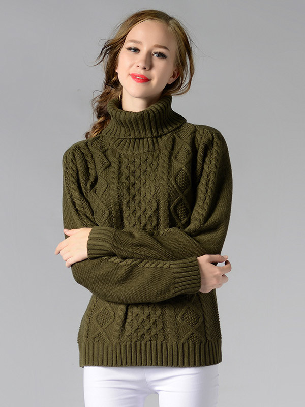 Green Roll Neck Medium Knitted Sweaters