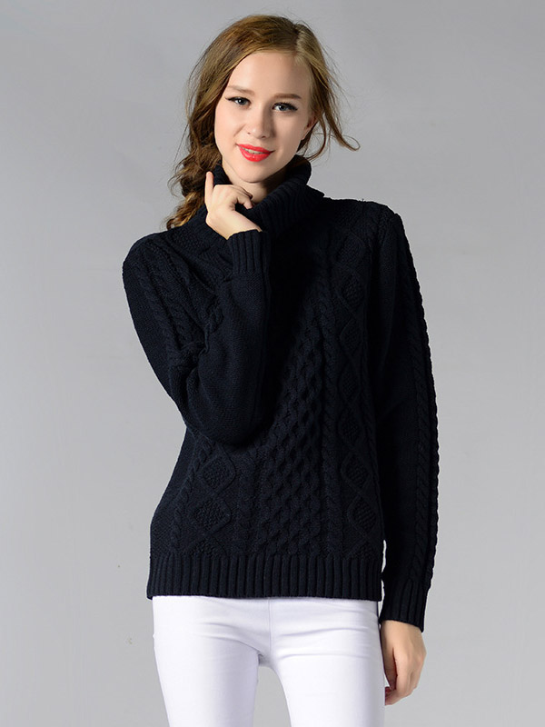 Black Roll Neck Medium Knitted Sweaters