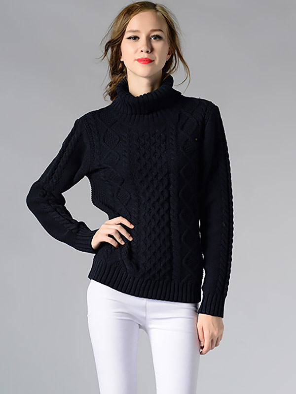 Black Roll Neck Medium Knitted Sweaters