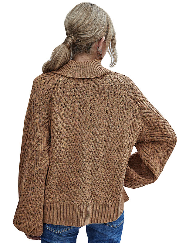 Brown Lantern Sleeves Heavy Knitted Sweaters