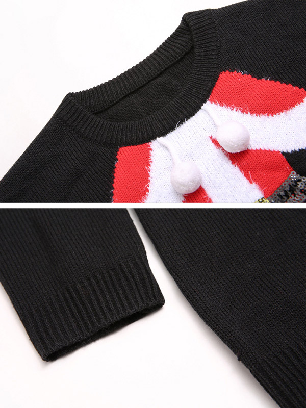 Black Christmas Embroidery Knit Sweaters