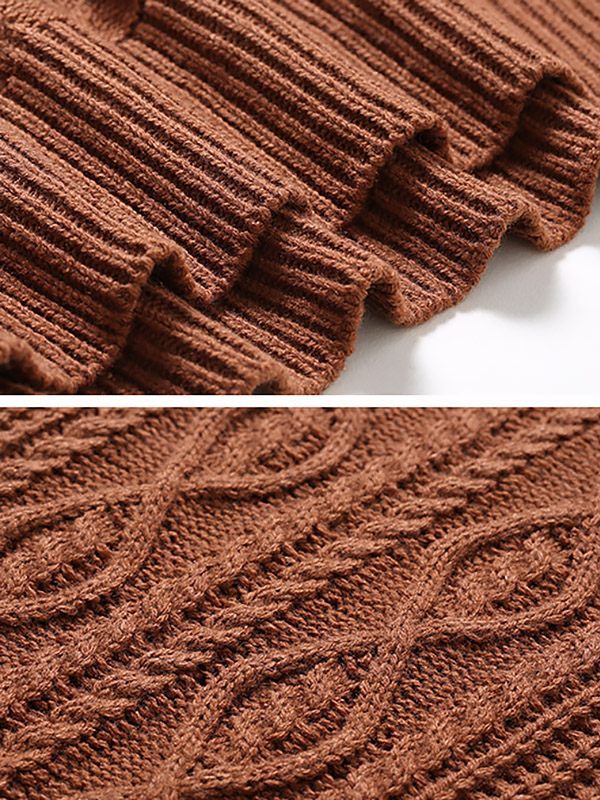 Brown Oversize Funnel Neck Knit Sweaters