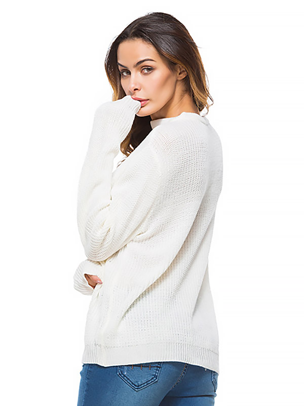 White Deep V Base Knit Sweaters