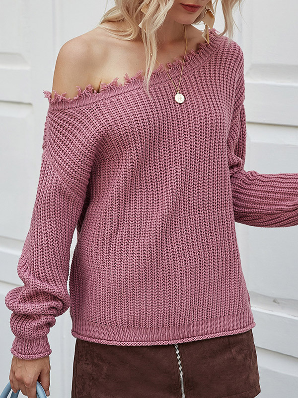 Pink Off The Shoulder Knit Sweaters