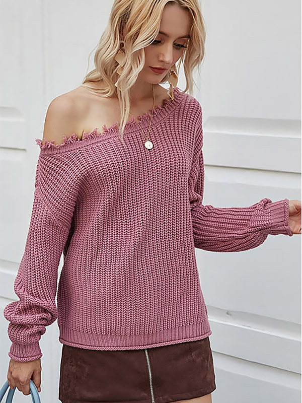 Pink Off The Shoulder Knit Sweaters