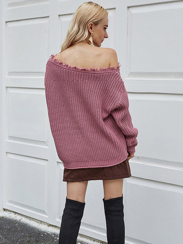 Pink Off The Shoulder Knit Sweaters