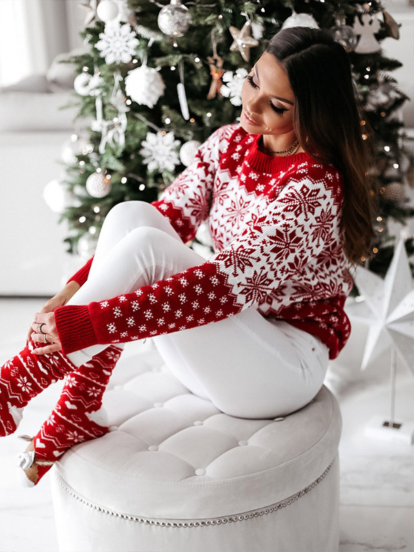 Red Christmas Snowflake Knit Sweaters