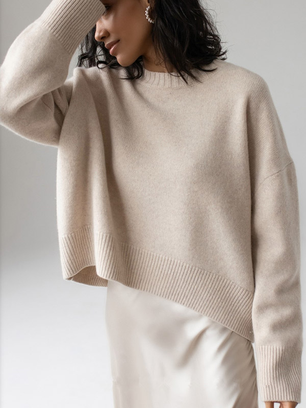 Khaki Casual Solid Color Knit Sweaters