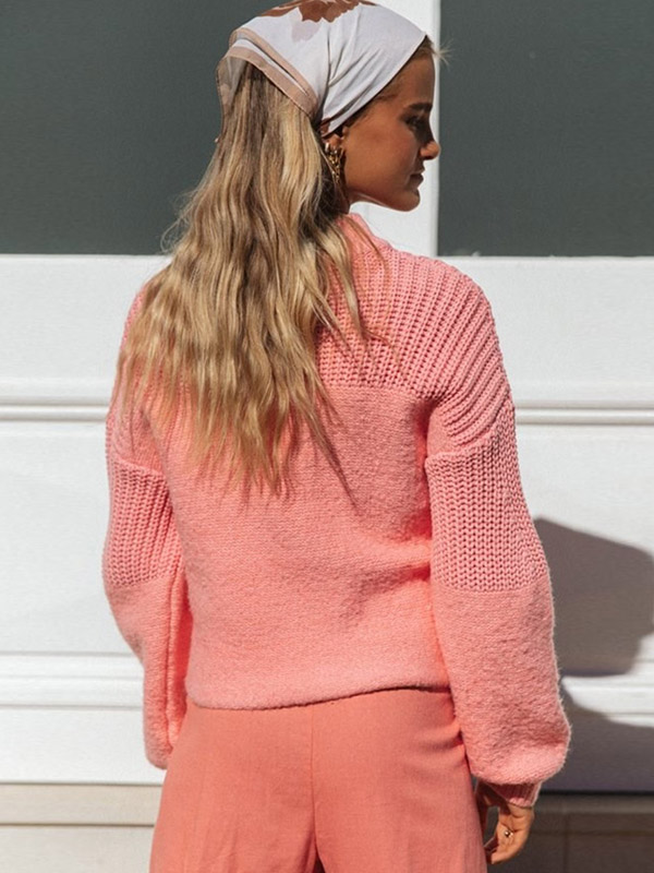 Pink Round Neck Fashionable Knit Sweaters