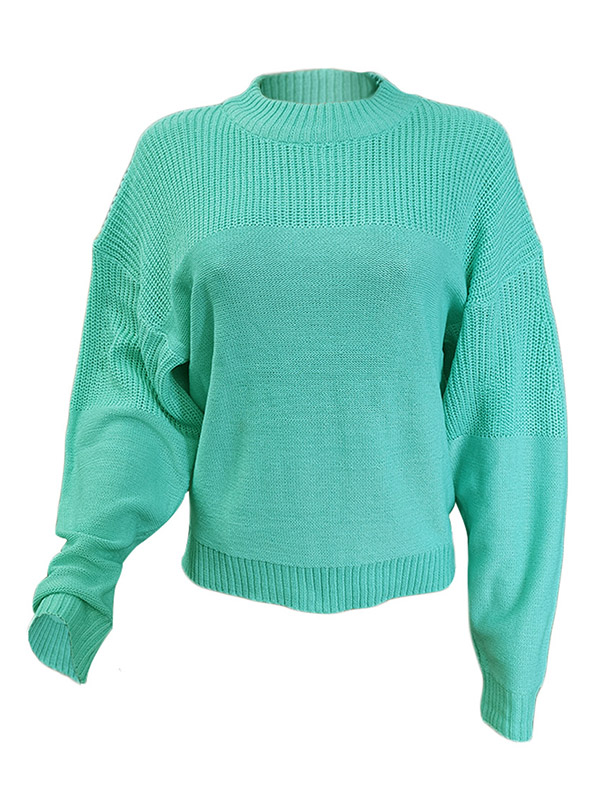 Green Round Neck Fashionable Knit Sweaters