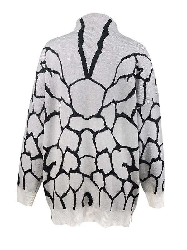 White Oversize Zebra Pattern Knit Sweaters