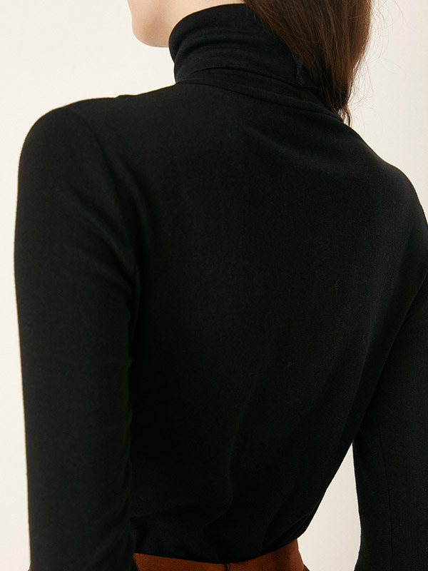 Black Funnel Neck Base Fine Knitted Sweaters