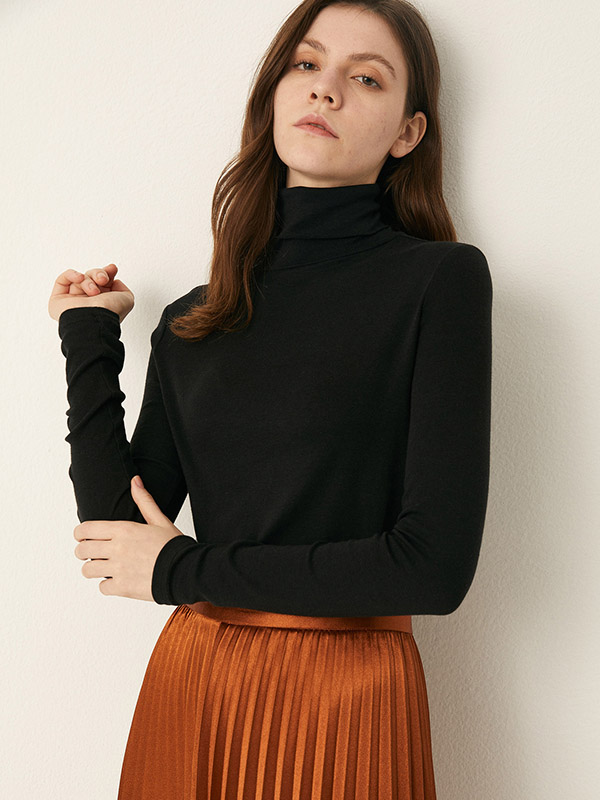 Black Funnel Neck Base Fine Knitted Sweaters