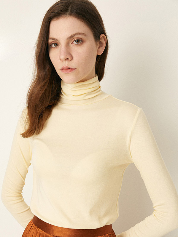 Beige Funnel Neck Base Fine Knitted Sweaters