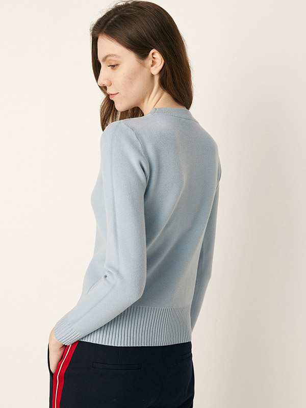 Blue Bottoming Round Neck Bodycon Knit Sweaters