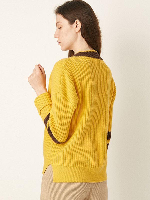 Yellow V-neck Candy Color Knit Sweaters