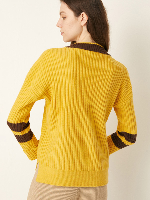 Yellow V-neck Candy Color Knit Sweaters