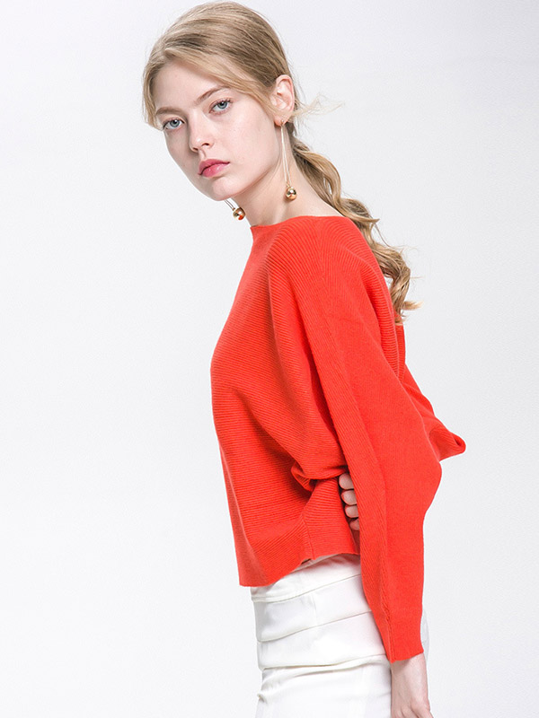 Orange Cape Sleeves Knit Sweaters