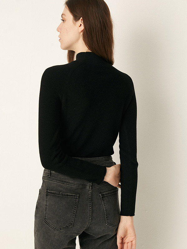 Black Stand Collor Classic Base Knit Sweaters