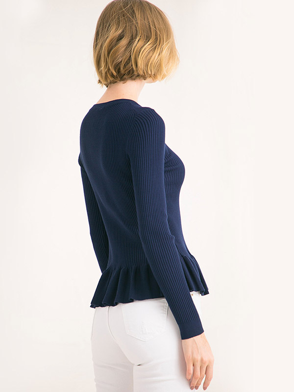 Blue Bodycon Frill Hem Knit Sweaters