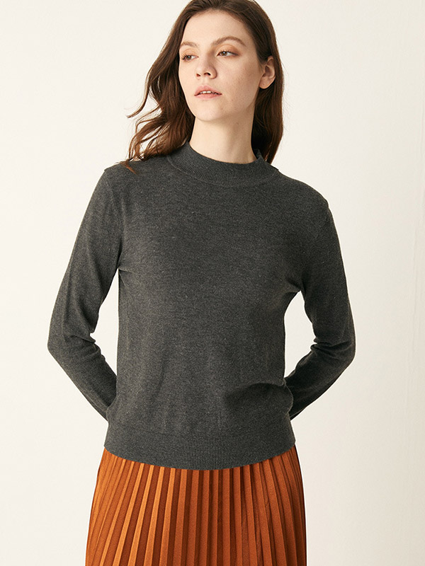 Grey Stand Collor Knitted Bottoming Sweaters 