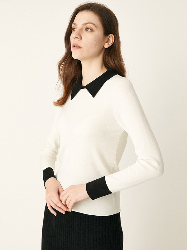 White Bottoming Polo Knitted Sweaters