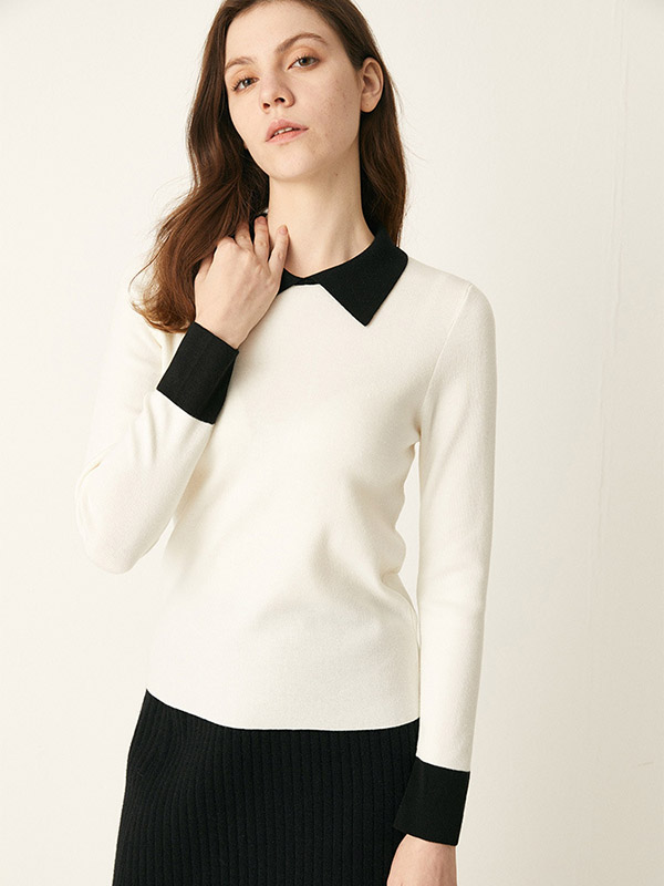 White Bottoming Polo Knitted Sweaters