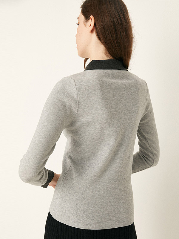 Grey Bottoming Polo Knitted Sweaters