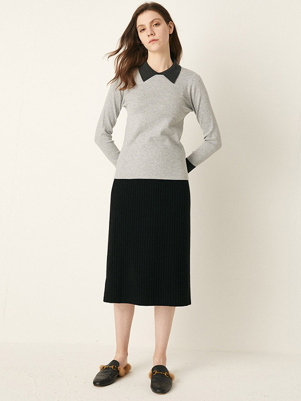 Grey Bottoming Polo Knitted Sweaters