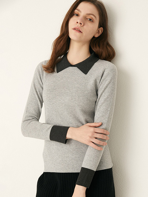 Grey Bottoming Polo Knitted Sweaters