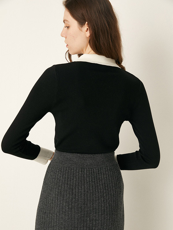 Black Bottoming Polo Knitted Sweaters