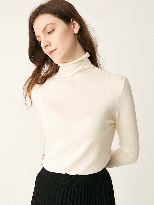 White All-match Stand Collar Bottoming Knit Sweaters