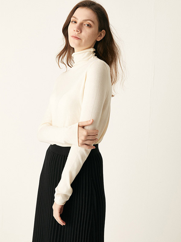 White All-match Stand Collar Bottoming Knit Sweaters