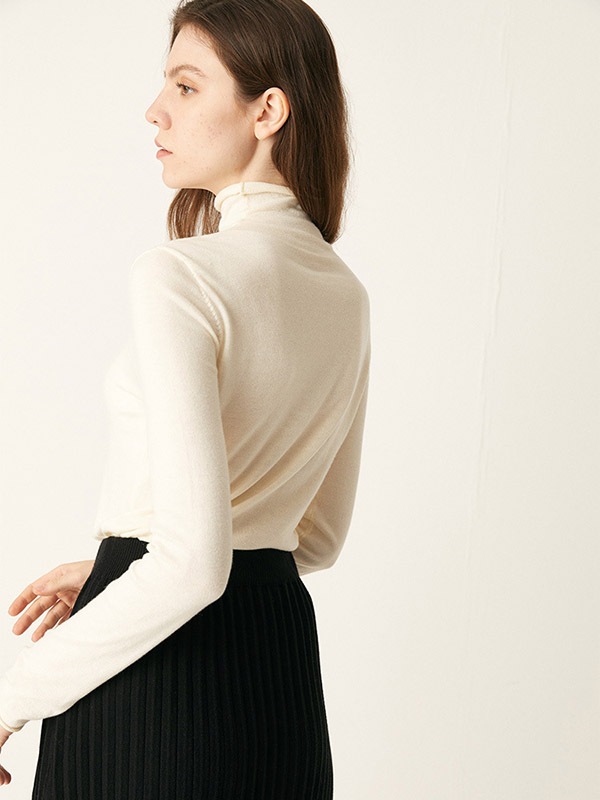 White All-match Stand Collar Bottoming Knit Sweaters