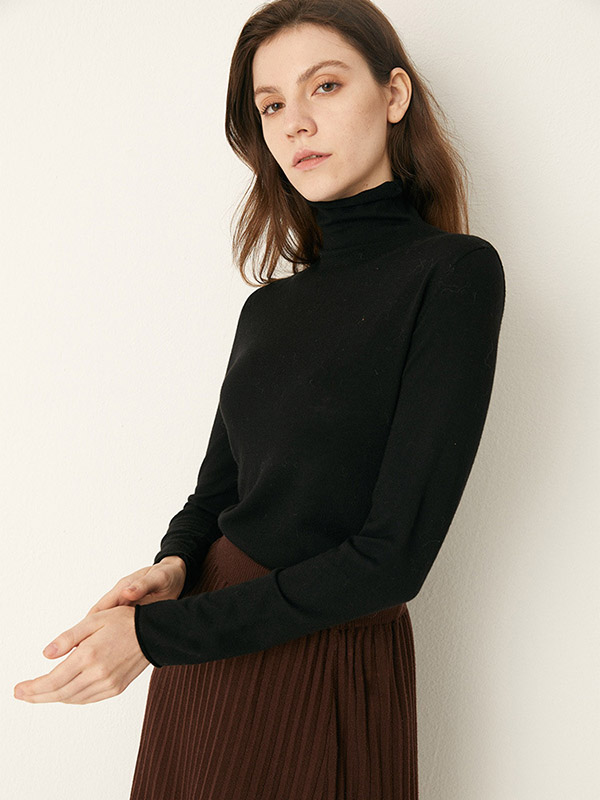 Black All-match Stand Collar Bottoming Knit Sweaters