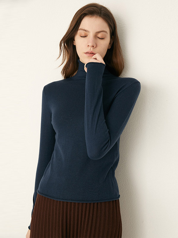 Navy Blue All-match Stand Collar Bottoming Knit Sweaters