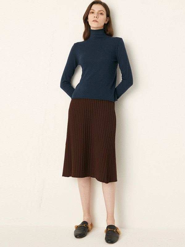 Navy Blue All-match Stand Collar Bottoming Knit Sweaters