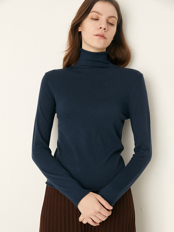 Navy Blue All-match Stand Collar Bottoming Knit Sweaters