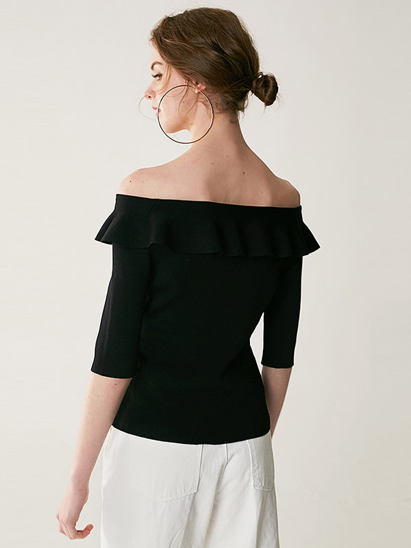 Black Off The Shoulder Bodycon Knit Sweaters