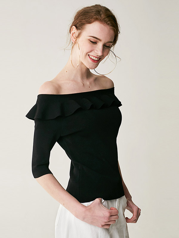 Black Off The Shoulder Bodycon Knit Sweaters